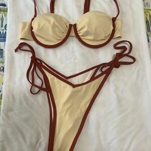 Zaful Beige and Red Bikini Top